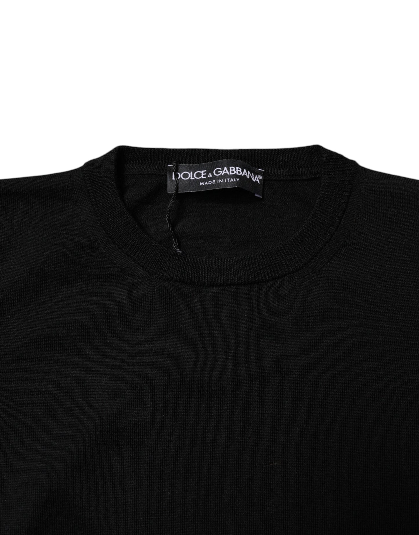 Black Wool Knit Crew Neck Pullover Sweater-Dolce & Gabbana-LabelTerrace.com