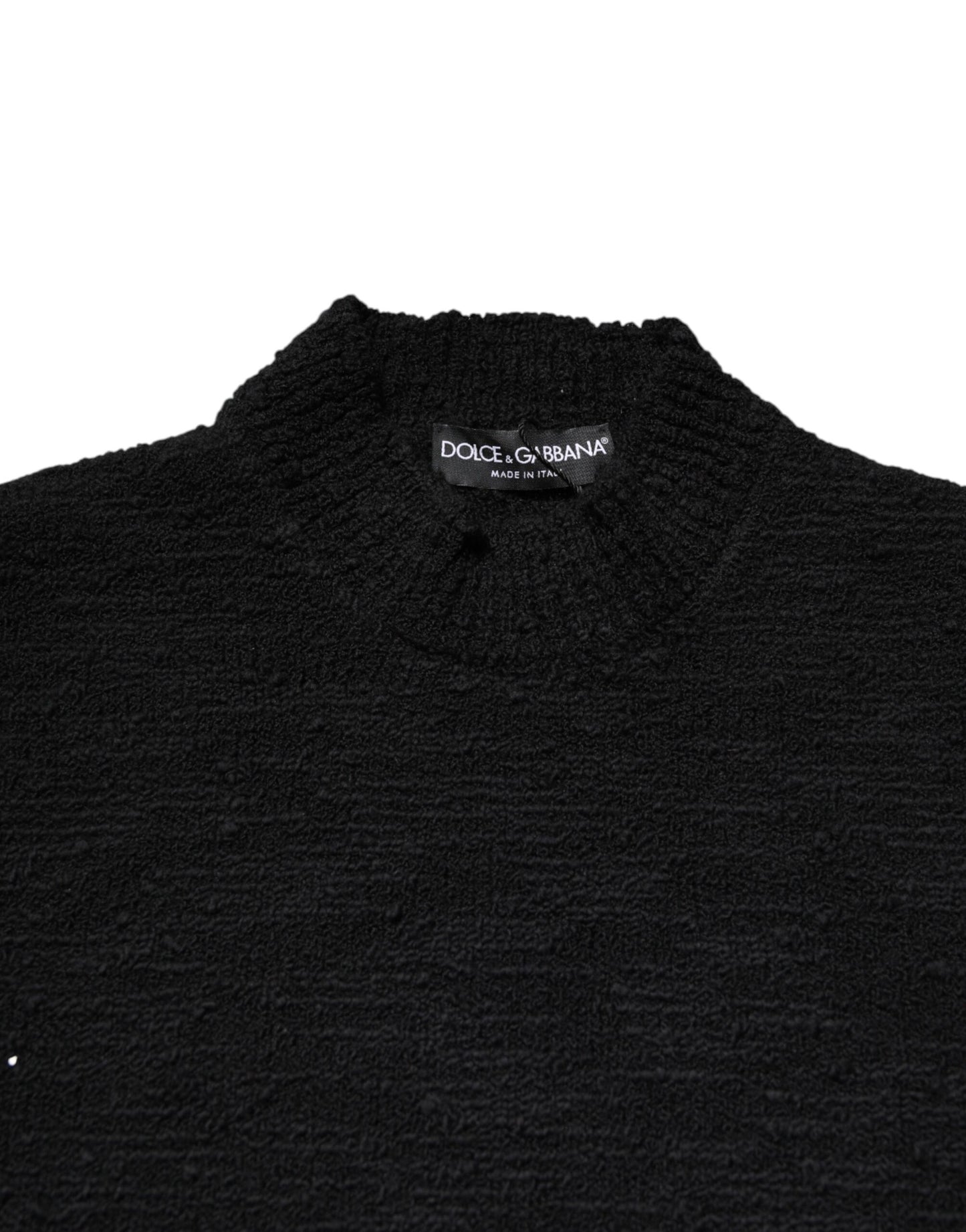 Black Wool Knit Crew Neck Pullover Sweater-Dolce & Gabbana-LabelTerrace.com
