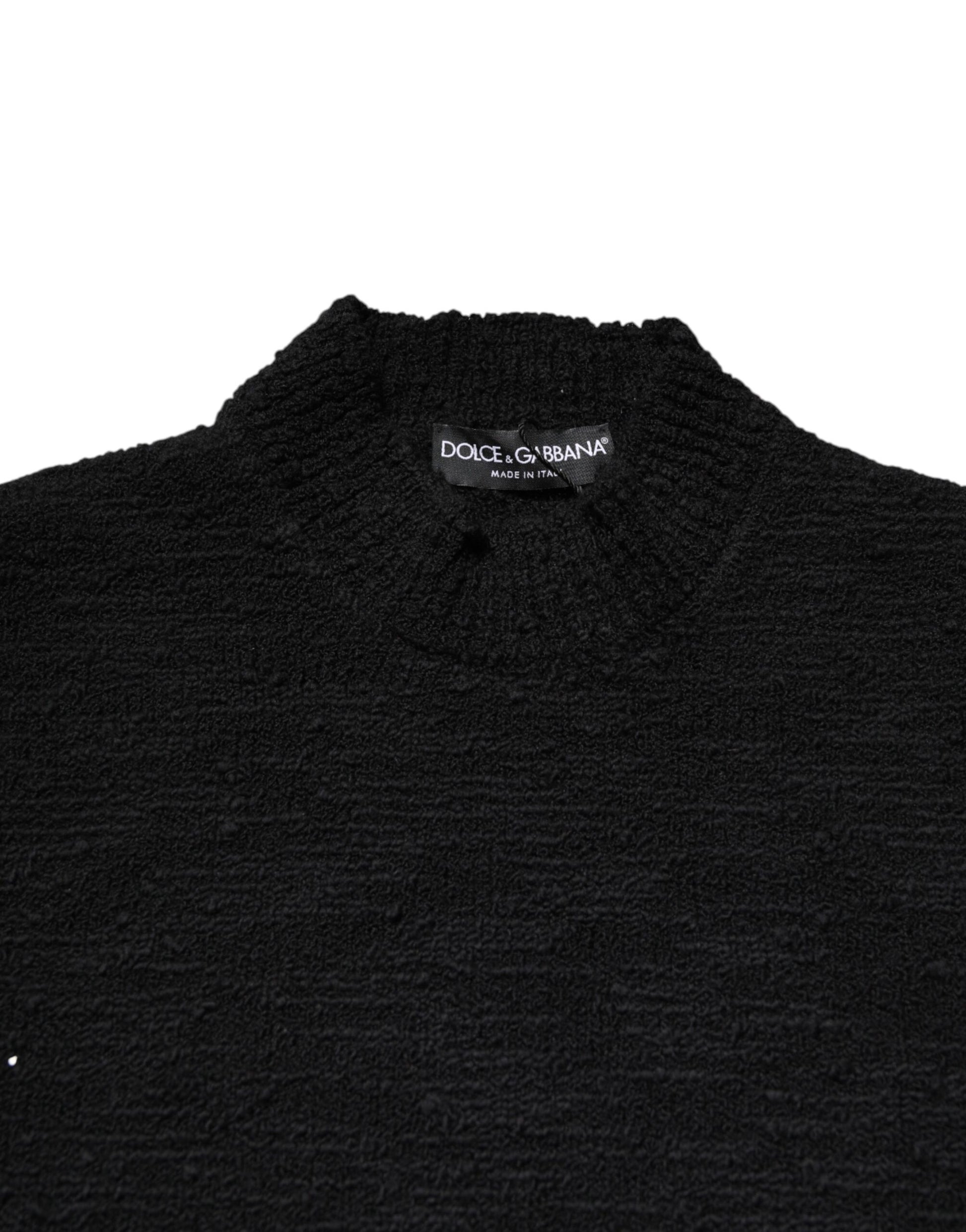 Black Wool Knit Crew Neck Pullover Sweater-Dolce & Gabbana-LabelTerrace.com