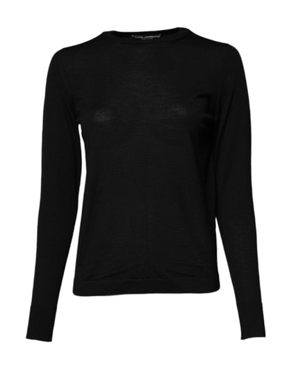 Black Wool Knit Crew Neck Pullover Sweater-Dolce & Gabbana-LabelTerrace.com