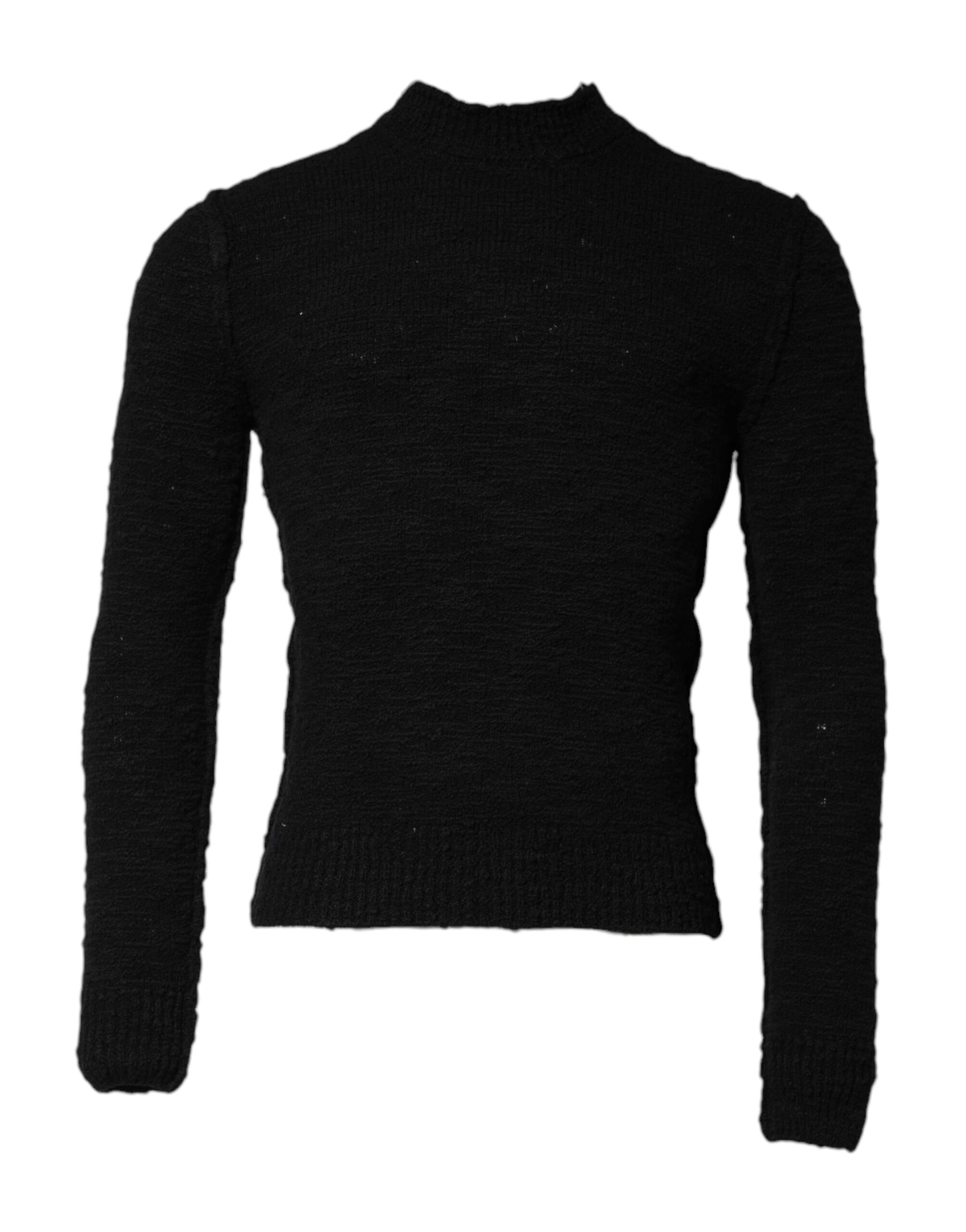 Black Wool Knit Crew Neck Pullover Sweater-Dolce & Gabbana-LabelTerrace.com