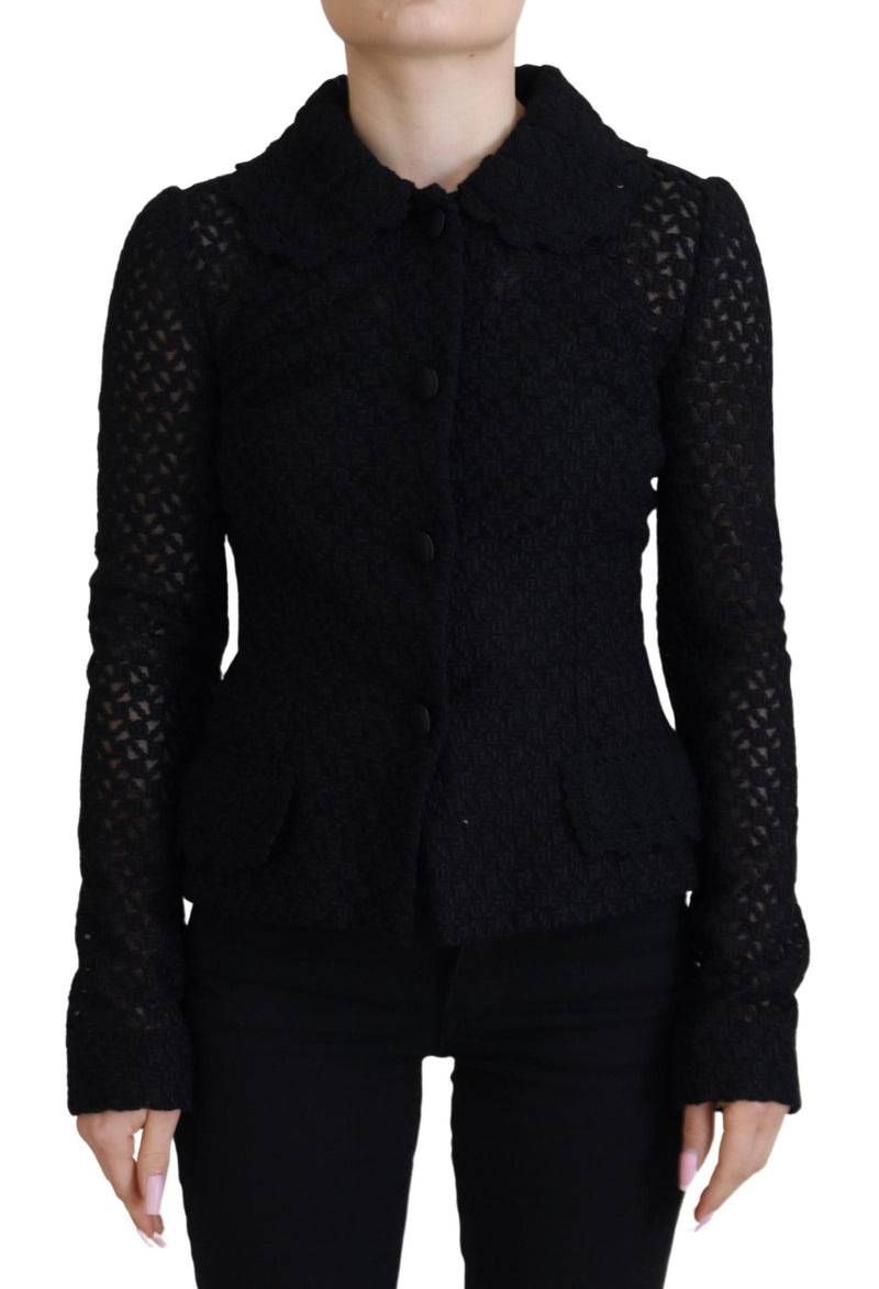 Black Wool Knitted Button Down Collar Jacket-Dolce & Gabbana-LabelTerrace.com
