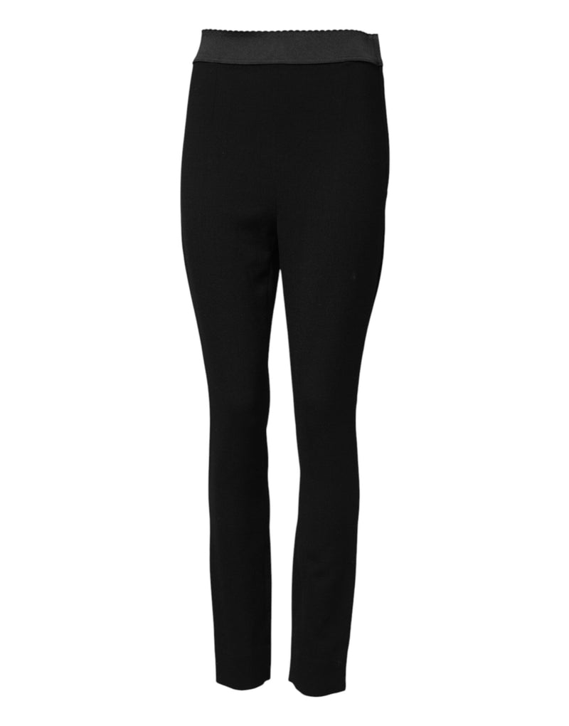 Black Wool Leggings Stretch Pants-Dolce & Gabbana-LabelTerrace.com