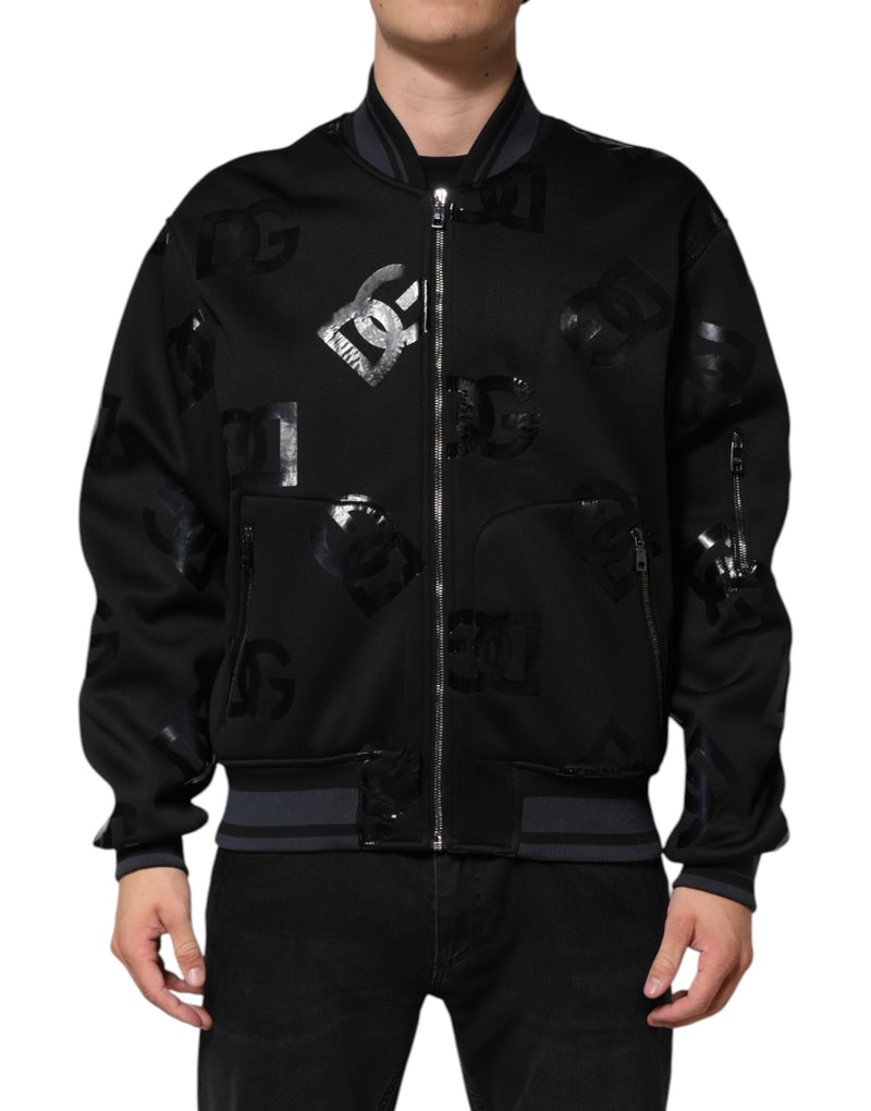 Black Wool Logo DG Mania Men Bomber Jacket-Dolce & Gabbana-LabelTerrace.com