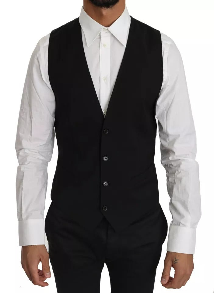 Black Wool Logo Waistcoat Vest-Dolce & Gabbana-LabelTerrace.com