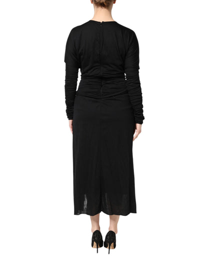 Black Wool Long Sleeves Sheath Midi Dress-Dolce & Gabbana-LabelTerrace.com