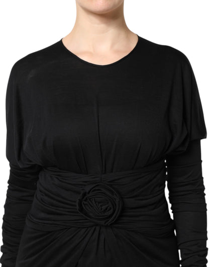 Black Wool Long Sleeves Sheath Midi Dress-Dolce & Gabbana-LabelTerrace.com