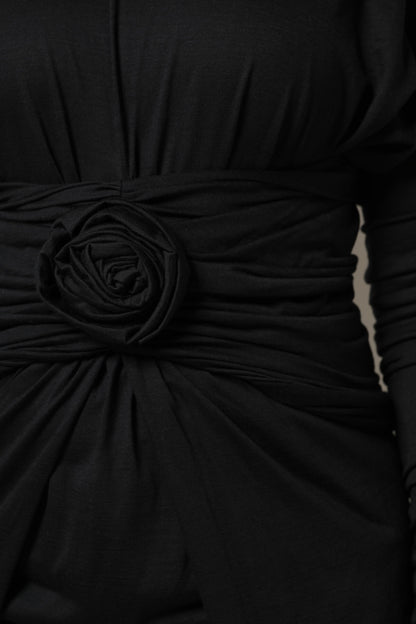 Black Wool Long Sleeves Sheath Midi Dress-Dolce & Gabbana-LabelTerrace.com