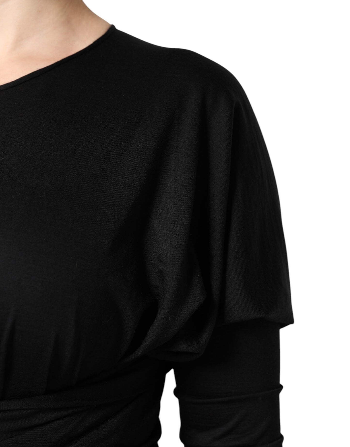 Black Wool Long Sleeves Sheath Midi Dress-Dolce & Gabbana-LabelTerrace.com