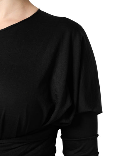 Black Wool Long Sleeves Sheath Midi Dress-Dolce & Gabbana-LabelTerrace.com