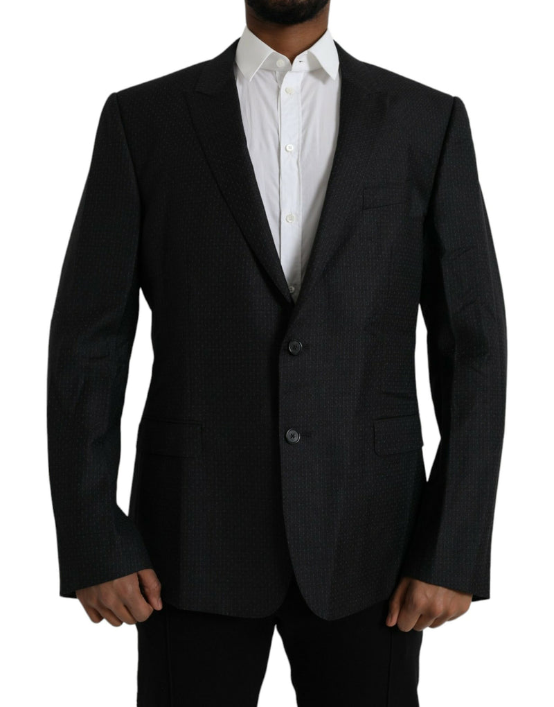 Black Wool MARTINI Single Breasted Coat Blazer-Dolce & Gabbana-LabelTerrace.com