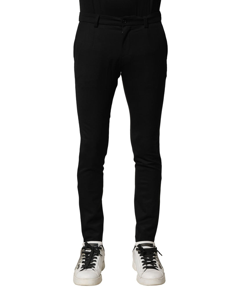 Black Wool Men Skinny Mid Waist Pants-Dolce & Gabbana-LabelTerrace.com