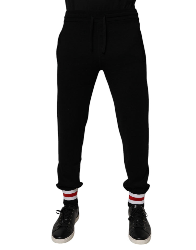 Black Wool Mid Waist Jogger Sweatpants Pants-Dolce & Gabbana-LabelTerrace.com