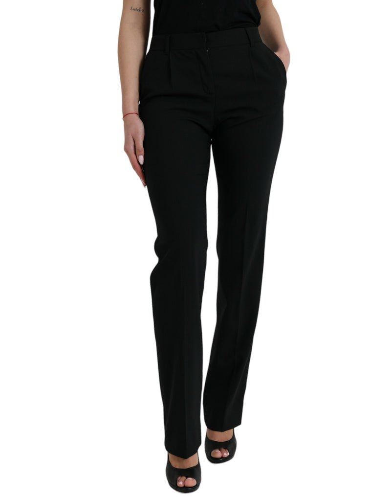 Black Wool Mid Waist Tapered Pants-Dolce & Gabbana-LabelTerrace.com