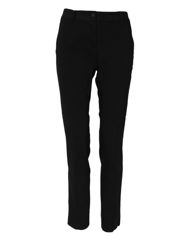 Black Wool Mid Waisted Tapered Dress Pants-Dolce & Gabbana-LabelTerrace.com