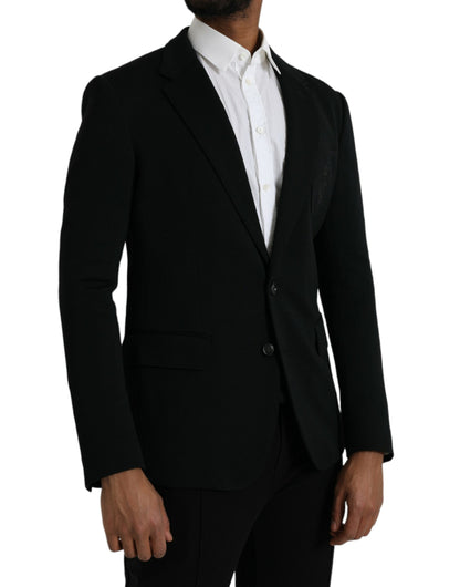 Black Wool Notch Single Breasted Coat Blazer-Dolce & Gabbana-LabelTerrace.com