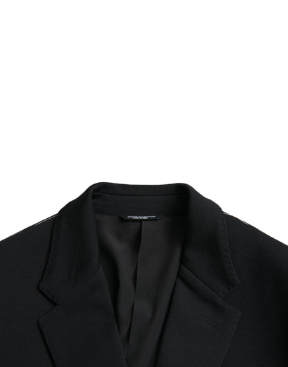 Black Wool Notch Single Breasted Coat Blazer-Dolce & Gabbana-LabelTerrace.com