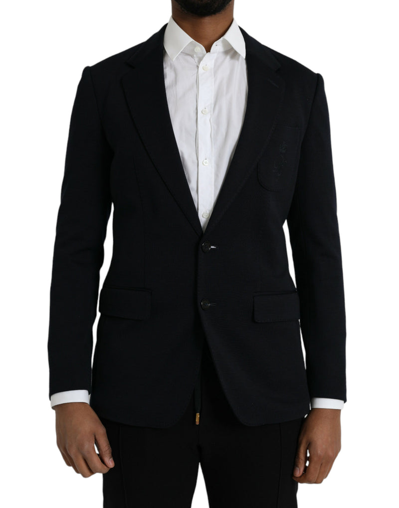 Black Wool Notch Single Breasted Coat Blazer-Dolce & Gabbana-LabelTerrace.com