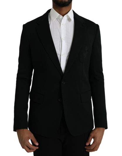 Black Wool Notch Single Breasted Coat Blazer-Dolce & Gabbana-LabelTerrace.com