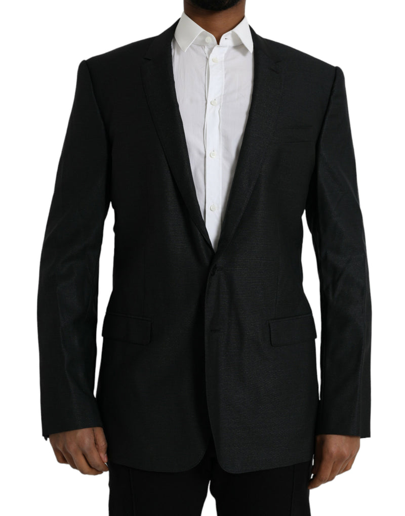 Black Wool Notch SingleBreasted Coat Blazer-Dolce & Gabbana-LabelTerrace.com