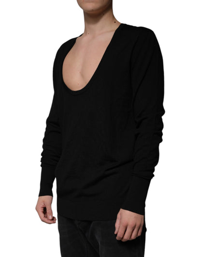 Black Wool Round Neck Pullover Sweater-Dolce & Gabbana-LabelTerrace.com