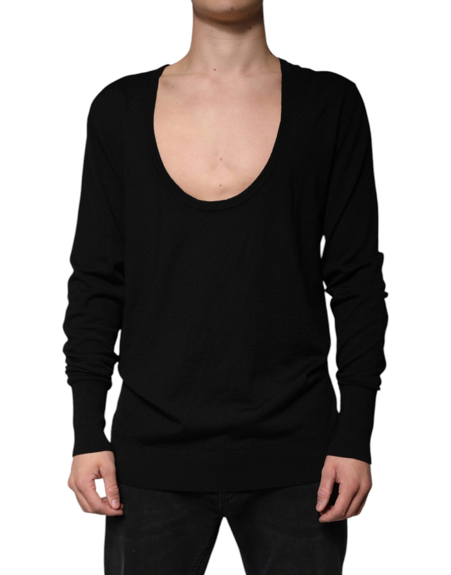 Black Wool Round Neck Pullover Sweater-Dolce & Gabbana-LabelTerrace.com