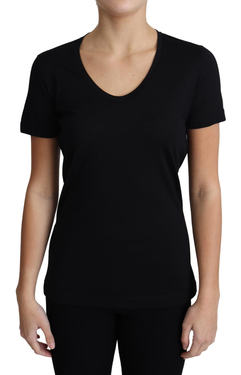 Black Wool Round Neck Short Sleeves T-shirt-Dolce & Gabbana-LabelTerrace.com