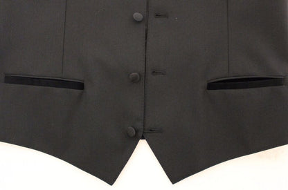 Black Wool Silk Stretch Dress Vest Blazer-Dolce & Gabbana-LabelTerrace.com