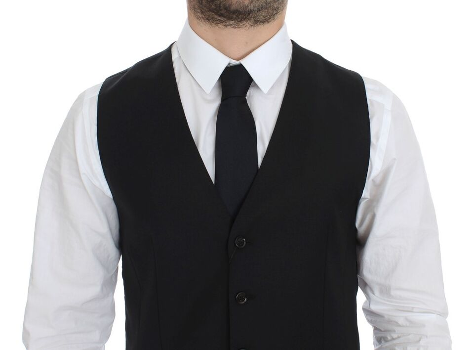 Black Wool Silk Stretch Dress Vest Blazer-Dolce & Gabbana-LabelTerrace.com