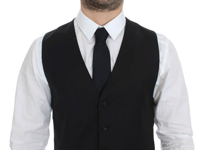 Black Wool Silk Stretch Dress Vest Blazer-Dolce & Gabbana-LabelTerrace.com