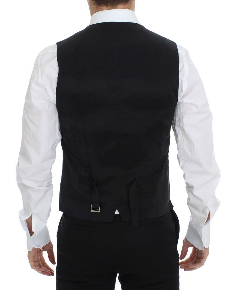 Black Wool Silk Stretch Dress Vest Blazer-Dolce & Gabbana-LabelTerrace.com