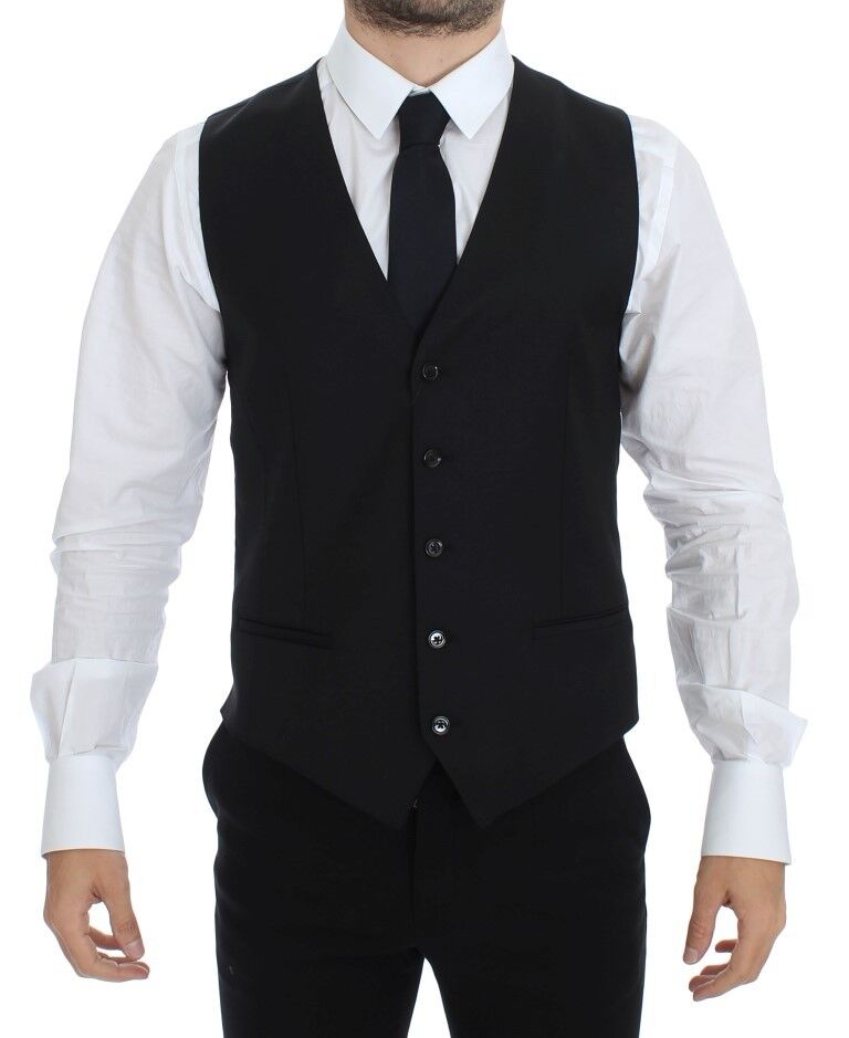 Black Wool Silk Stretch Dress Vest Blazer-Dolce & Gabbana-LabelTerrace.com