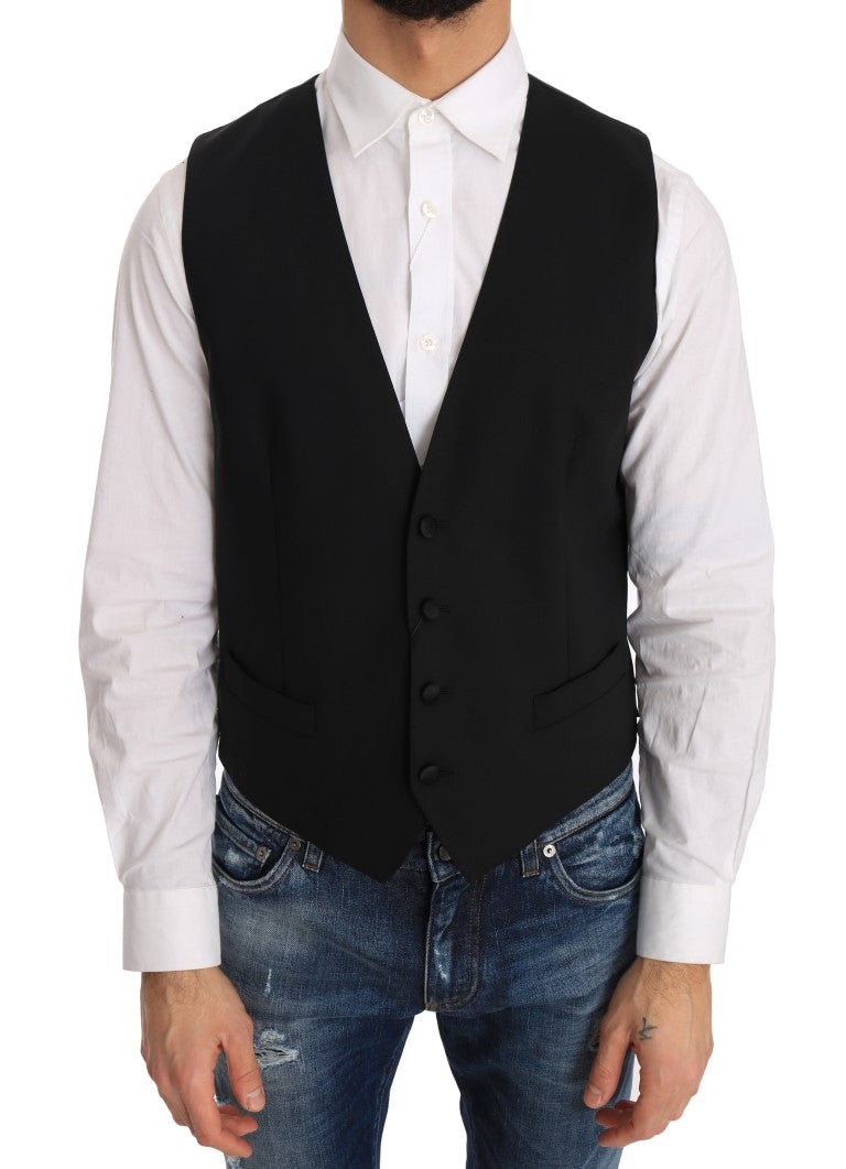 Black Wool Silk Vest-Dolce & Gabbana-LabelTerrace.com