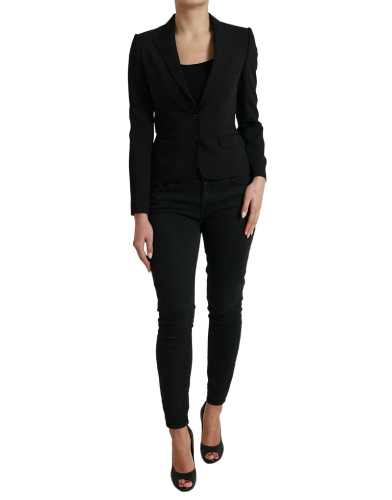 Black Wool Single Breasted Blazer Coat Jacket-Dolce & Gabbana-LabelTerrace.com