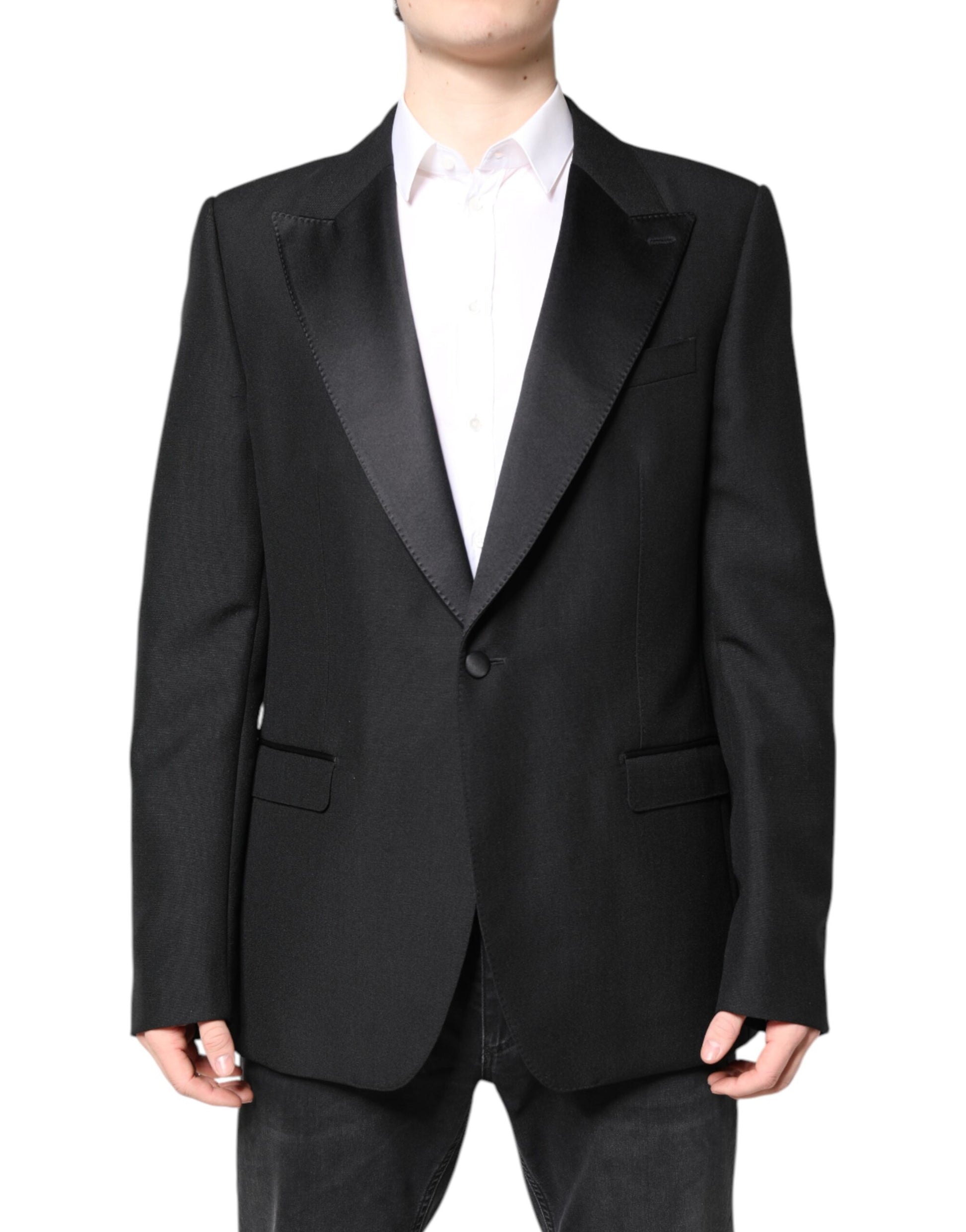 Black Wool Single Breasted Coat Blazer-Dolce & Gabbana-LabelTerrace.com