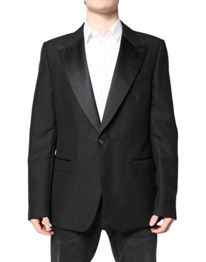 Black Wool Single Breasted Coat Blazer-Dolce & Gabbana-LabelTerrace.com