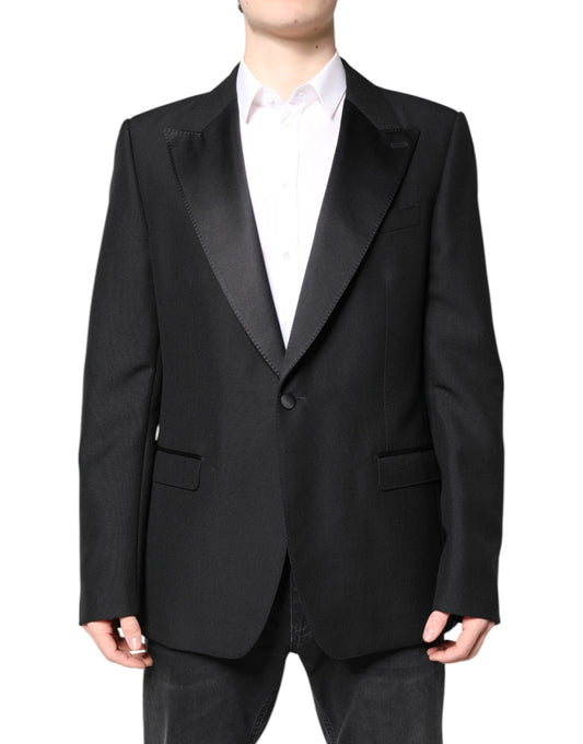 Black Wool Single Breasted Coat Blazer-Dolce & Gabbana-LabelTerrace.com