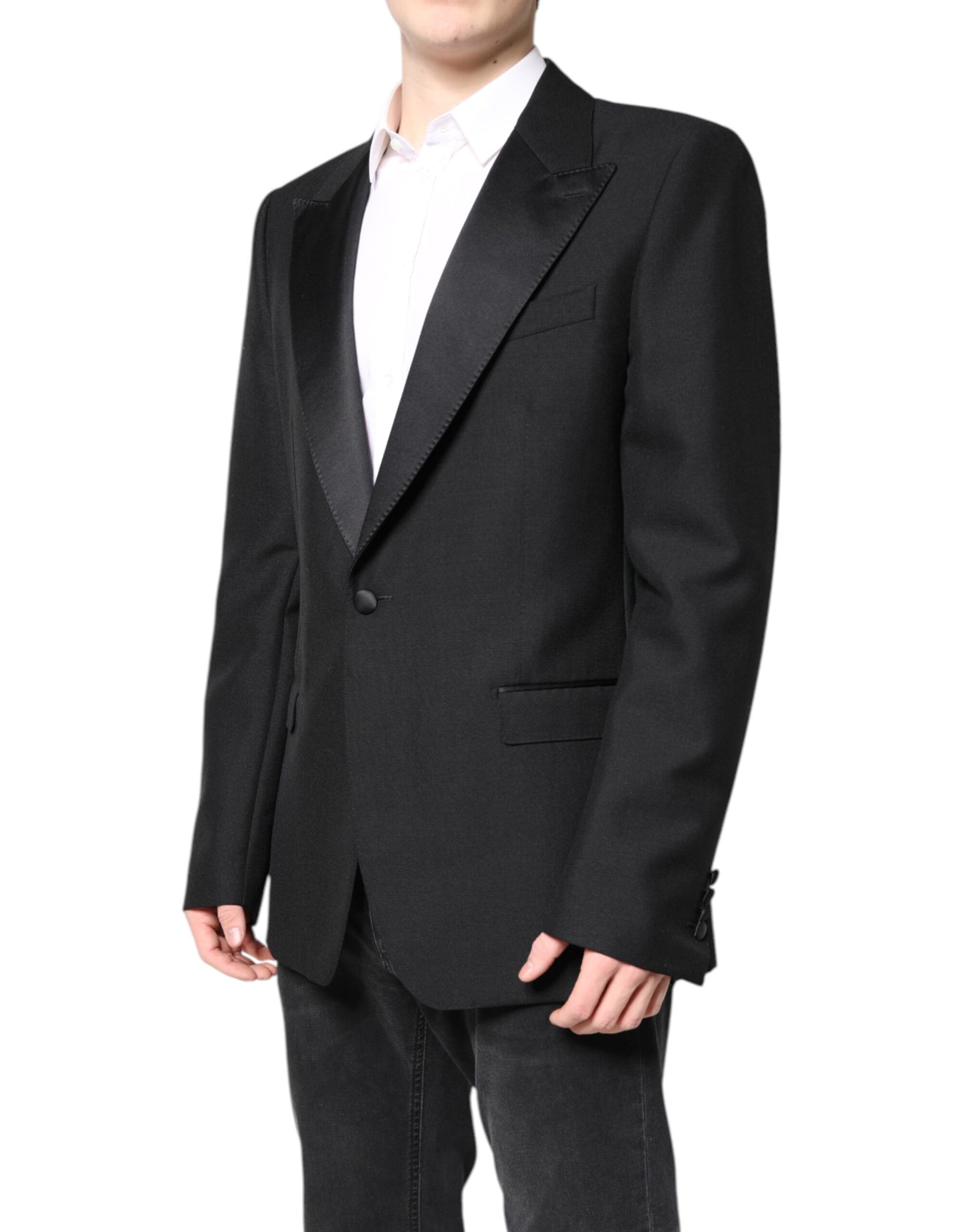 Black Wool Single Breasted Coat Blazer-Dolce & Gabbana-LabelTerrace.com