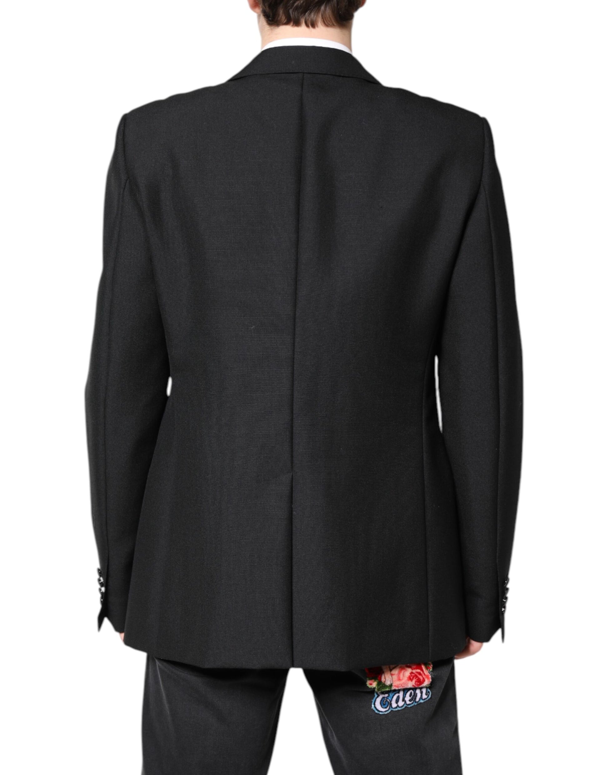 Black Wool Single Breasted Coat Blazer-Dolce & Gabbana-LabelTerrace.com