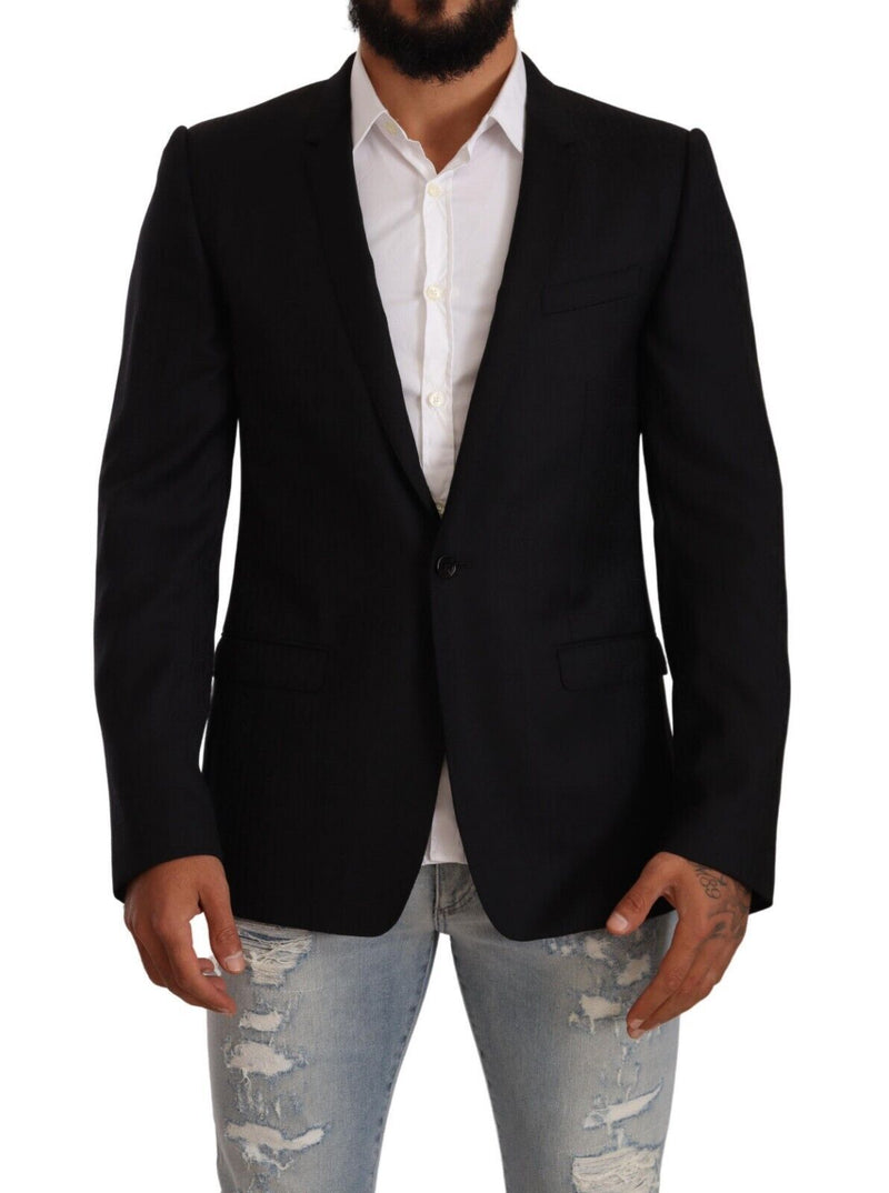 Black Wool Single Breasted Suit GOLD Jacket-Dolce & Gabbana-LabelTerrace.com