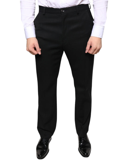 Black Wool Skinny Men Dress Pants-Dolce & Gabbana-LabelTerrace.com
