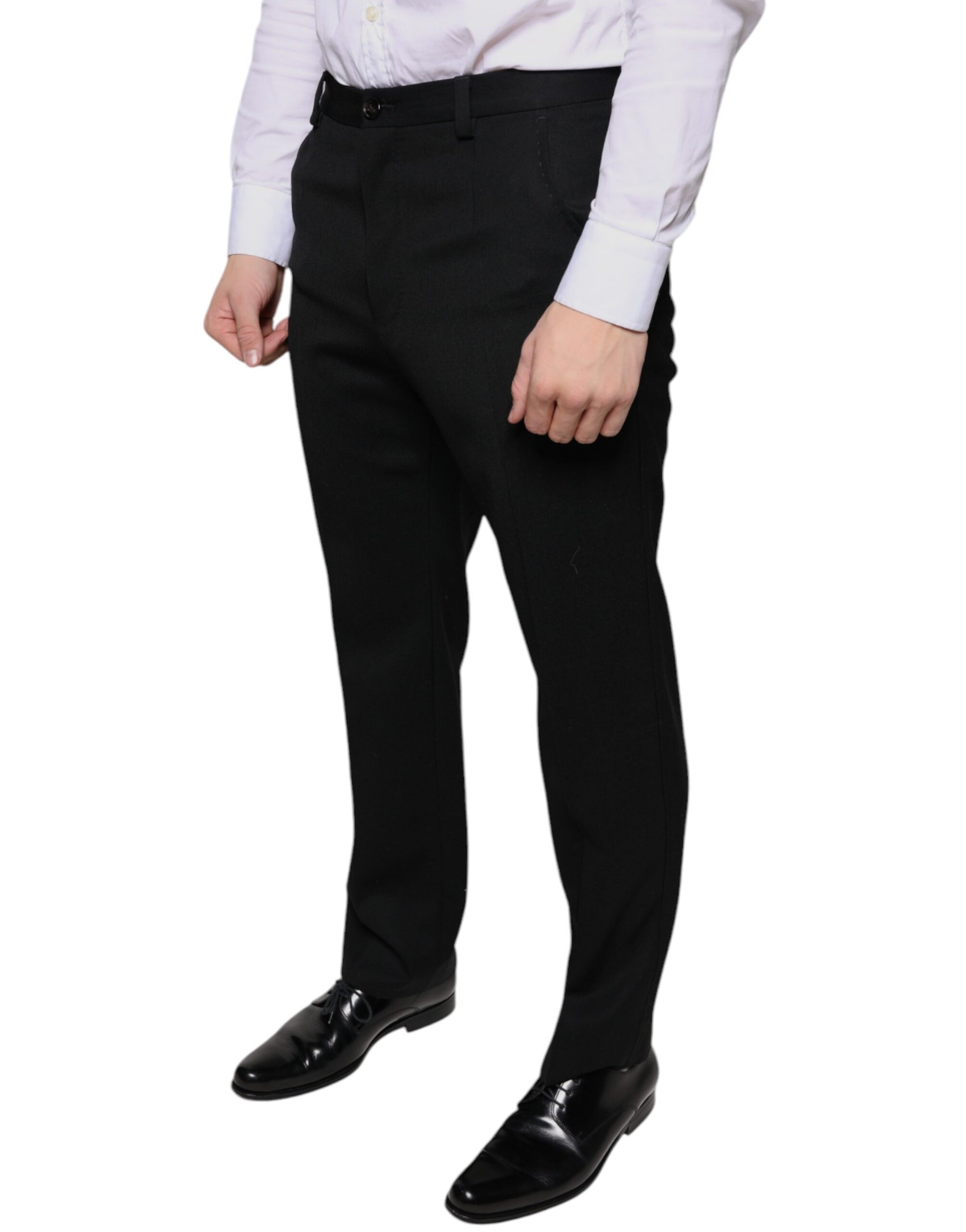 Black Wool Skinny Men Dress Pants-Dolce & Gabbana-LabelTerrace.com