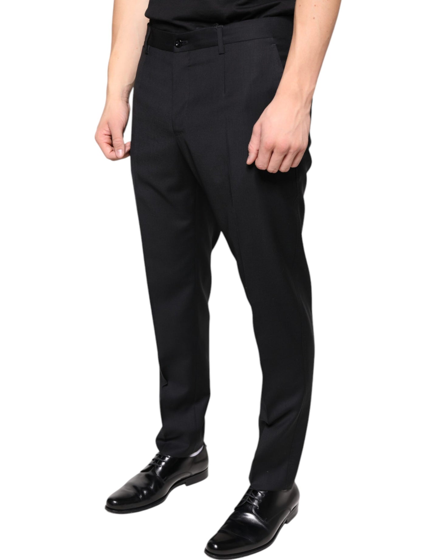 Black Wool Skinny Men Dress Pants-Dolce & Gabbana-LabelTerrace.com