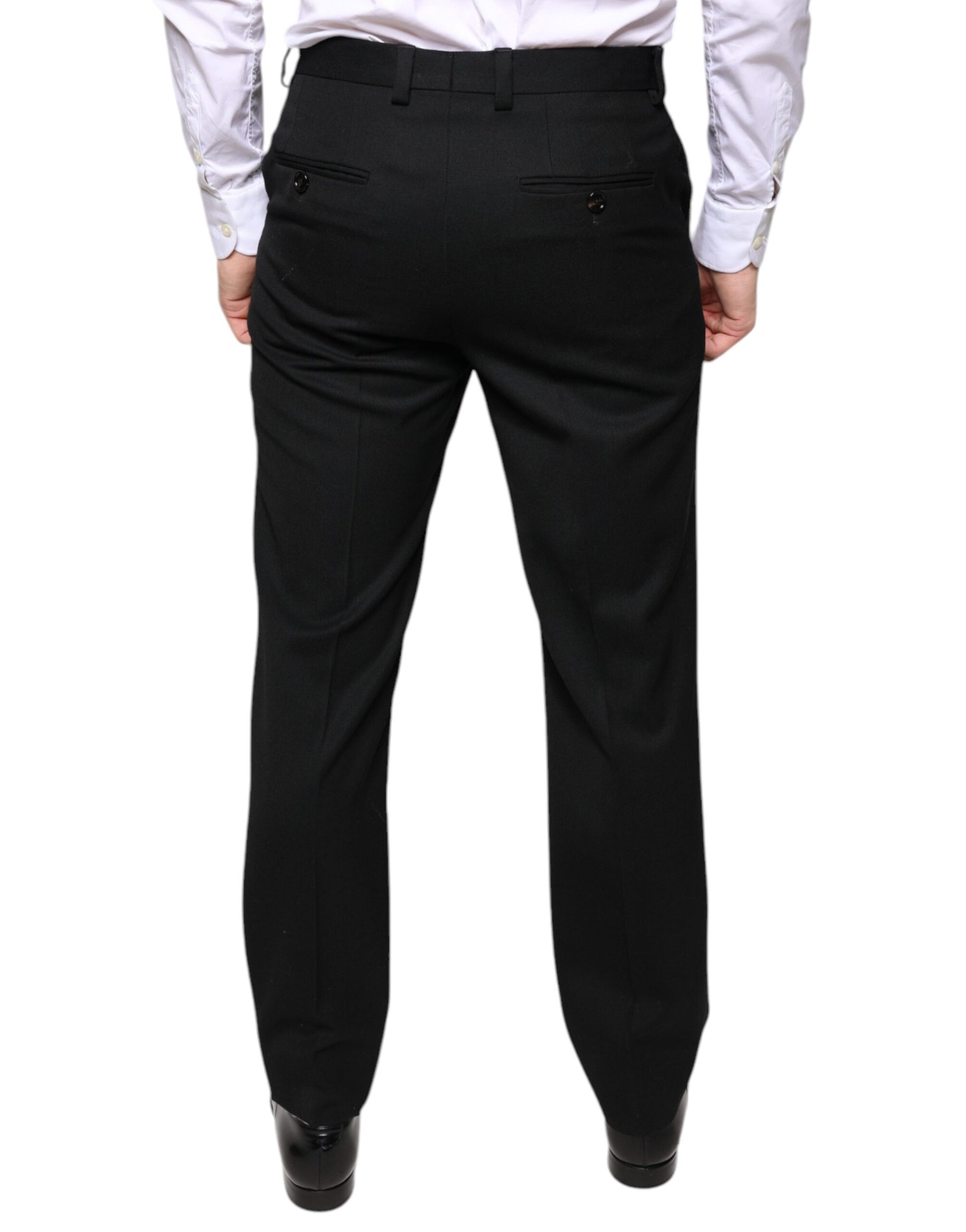 Black Wool Skinny Men Dress Pants-Dolce & Gabbana-LabelTerrace.com
