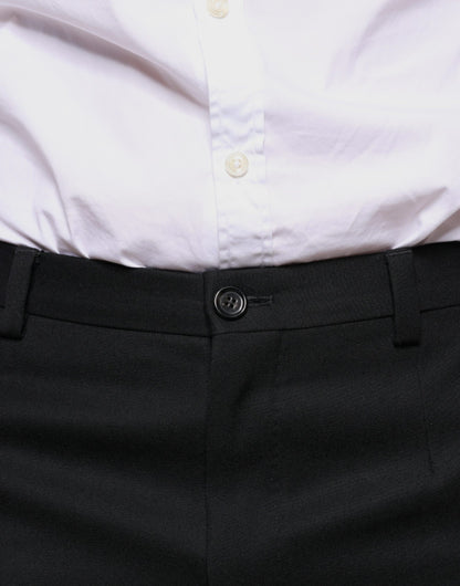 Black Wool Skinny Men Dress Pants-Dolce & Gabbana-LabelTerrace.com