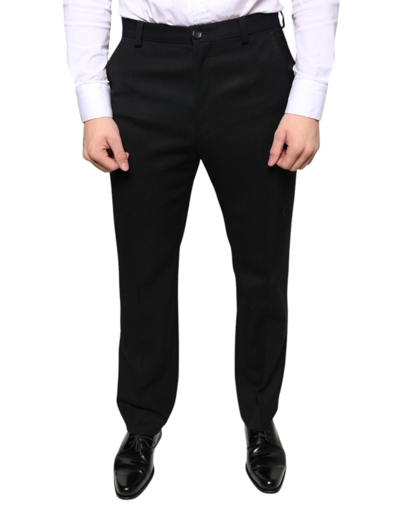 Black Wool Skinny Men Dress Pants-Dolce & Gabbana-LabelTerrace.com