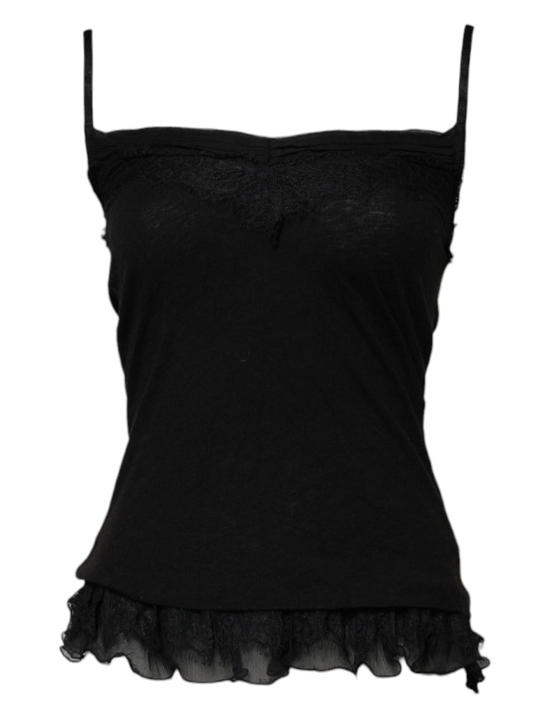 Black Wool Sleeveless Square Neck Tank Top-Scervino Street-LabelTerrace.com
