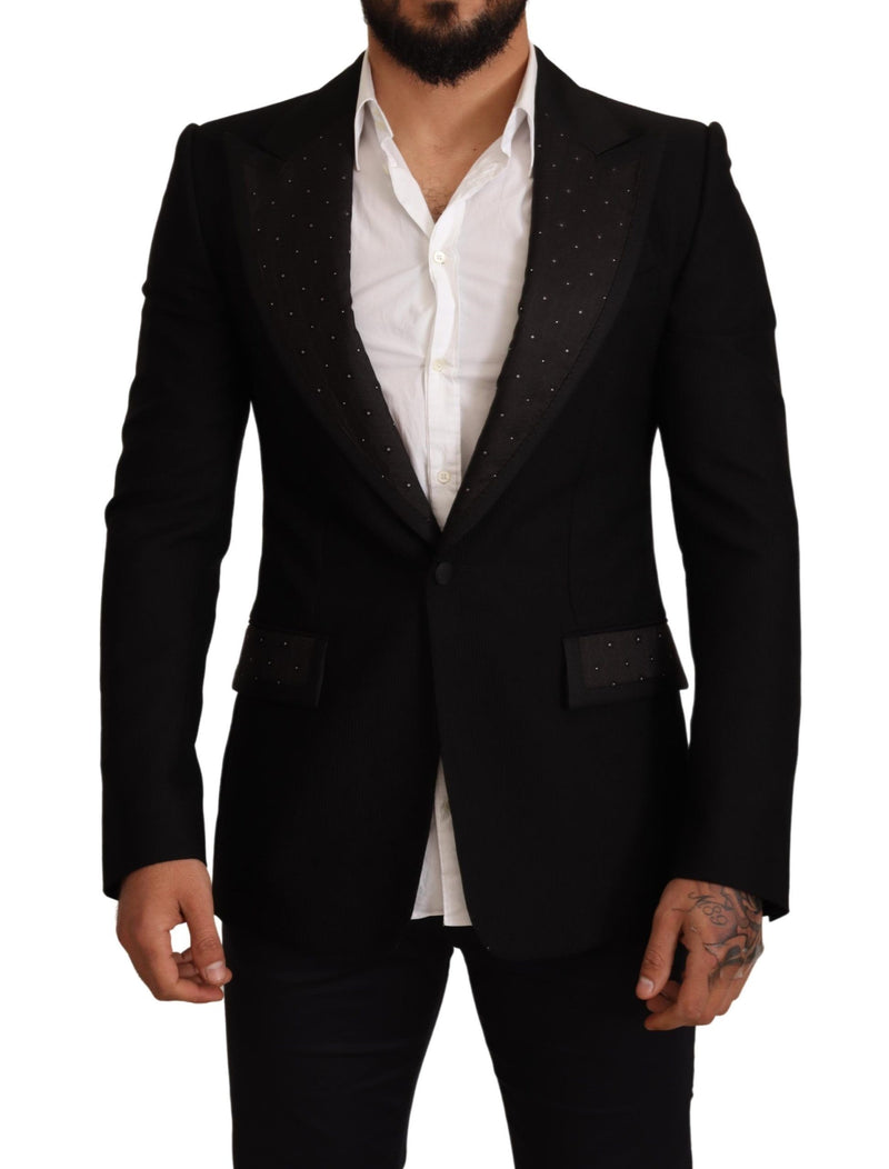 Black Wool Slim Fit Coat Blazer Jacket-Dolce & Gabbana-LabelTerrace.com