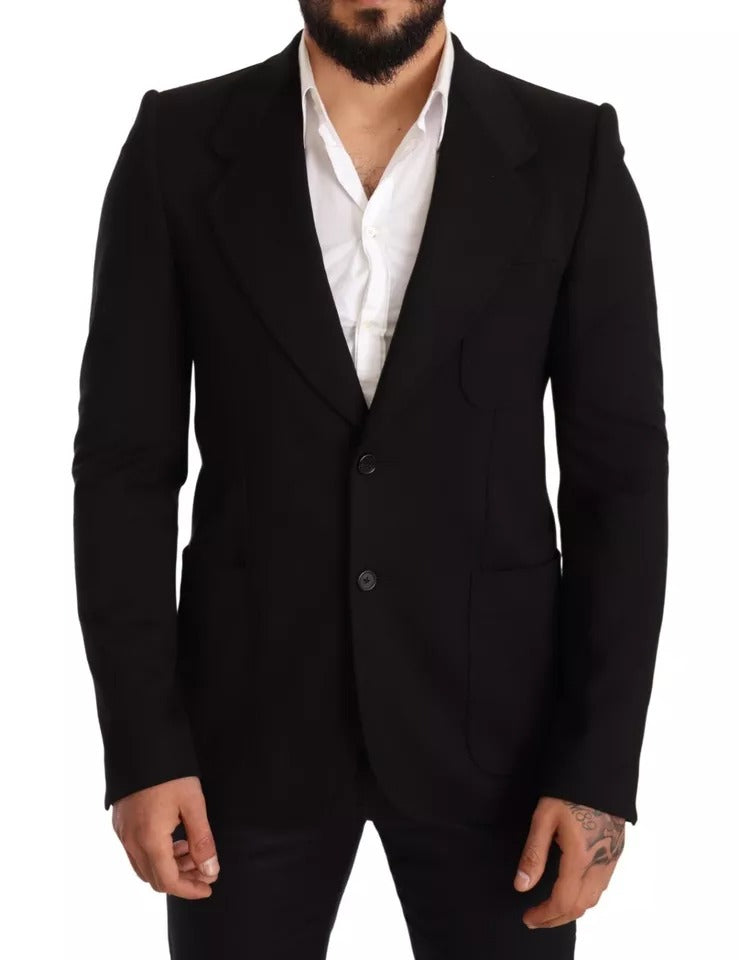 Black Wool Slim Fit Coat Jacket Blazer-Dolce & Gabbana-LabelTerrace.com