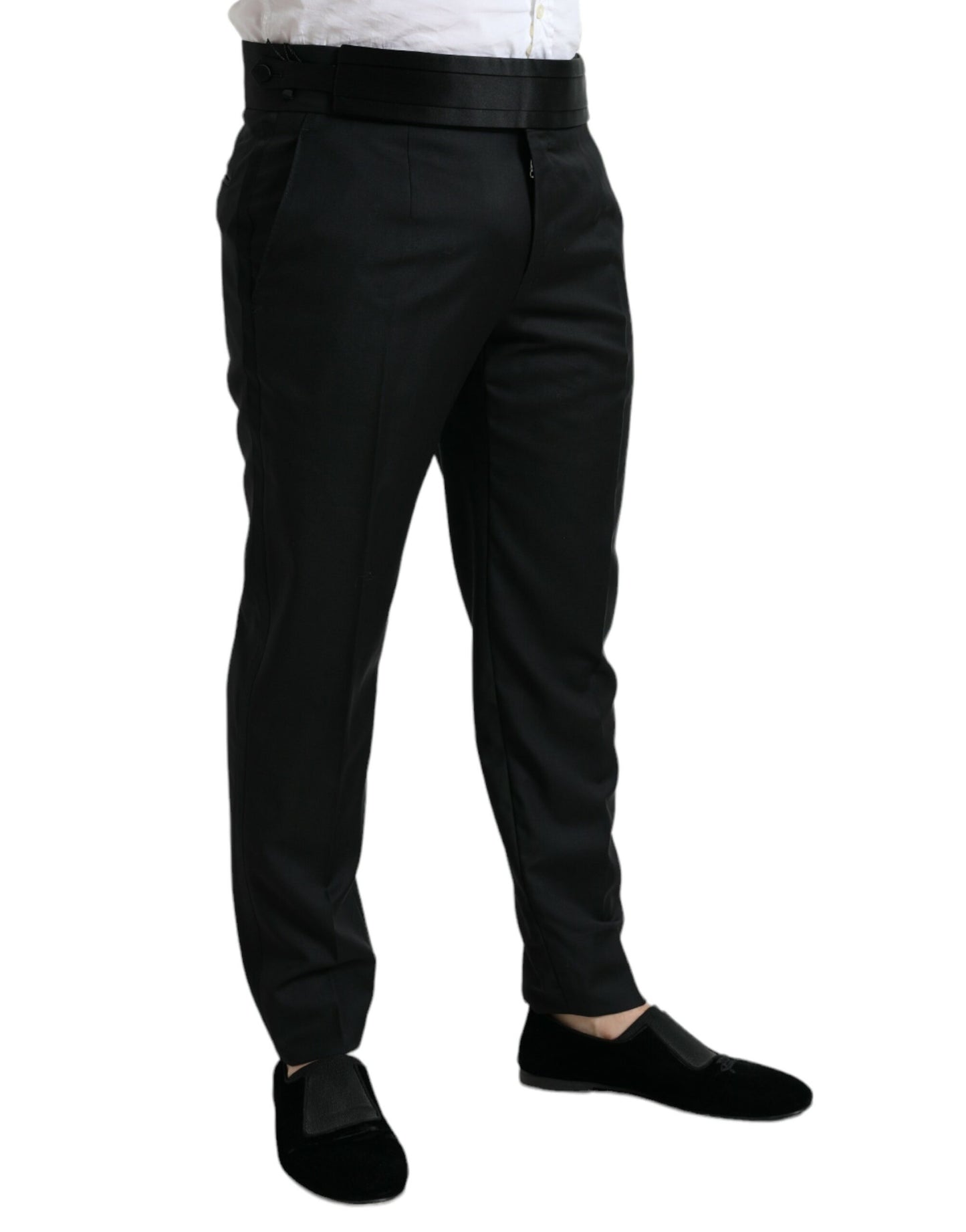 Black Wool Slim Fit Formal Trouser Dress Pants-Dolce & Gabbana-LabelTerrace.com